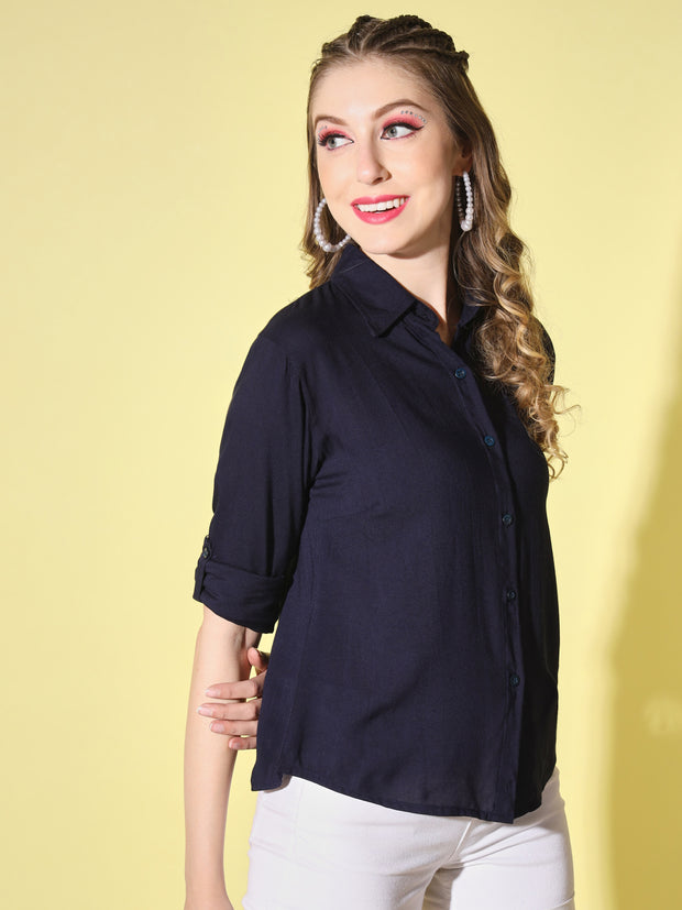 Rayon Solid Button Front Women Formal Shirt-3037-3039
