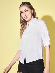 Rayon Solid Button Front Women Formal Shirt-3038-3039
