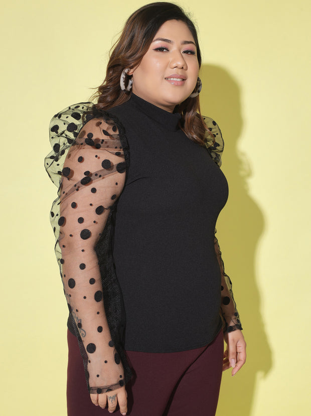 Polka Dot Plus Size Women Net Top-2447PLUS-2605PLUS