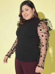 Polka Dot Plus Size Women Net Top-2448PLUS-2605PLUS