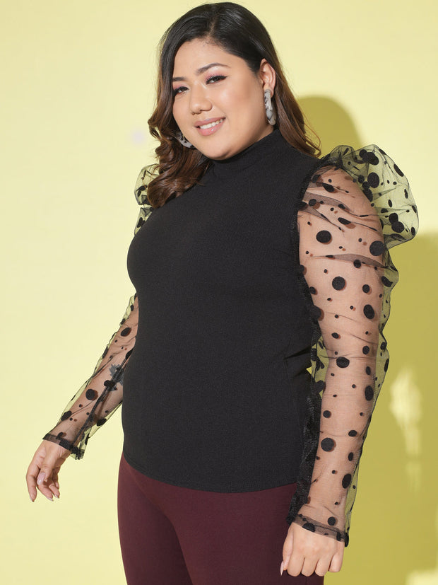 Polka Dot Plus Size Women Net Top-2448PLUS-2605PLUS