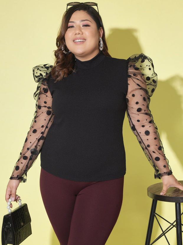 Polka Dot Plus Size Women Net Top-2448PLUS-2605PLUS