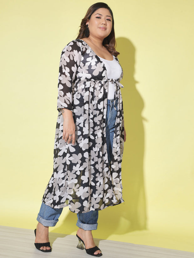 Floral Print Plus Size Women Long Shrug-2862PLUS-2864PLUS