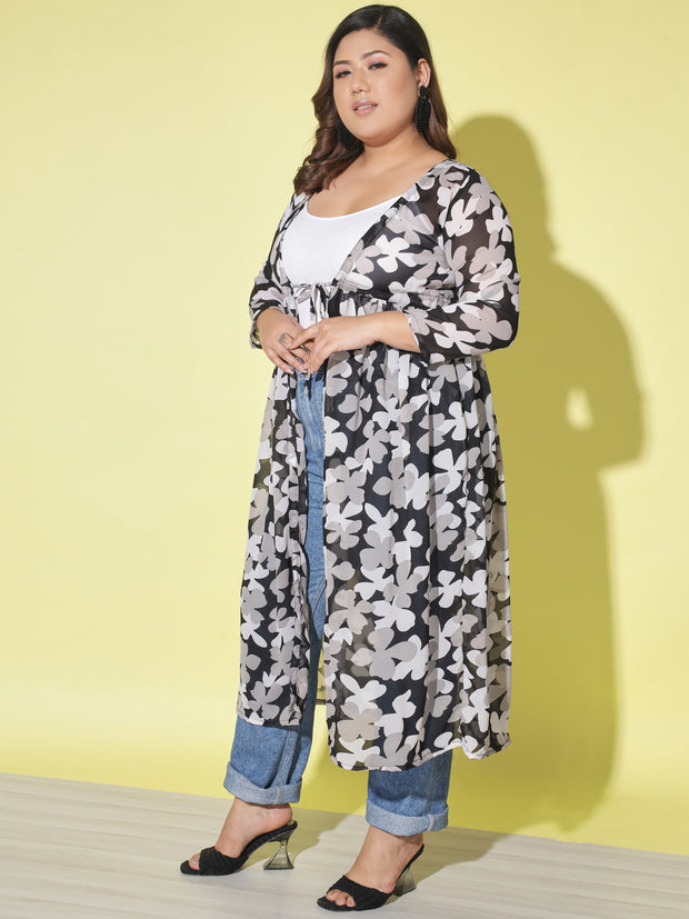 Floral Print Plus Size Women Long Shrug-2860PLUS-2864PLUS