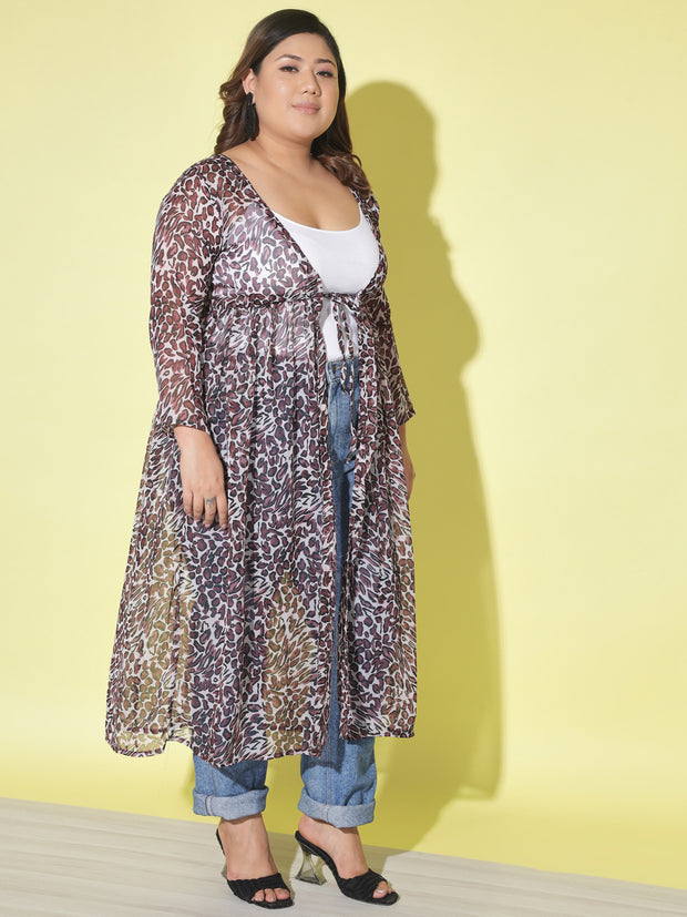 Leopard Print Plus Size Women Long Shrug-2852PLUS-2855PLUS