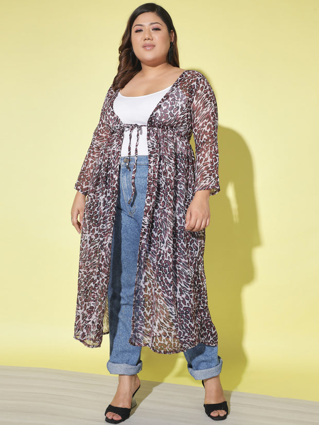 Leopard Print Plus Size Women Long Shrug-2852PLUS-2855PLUS