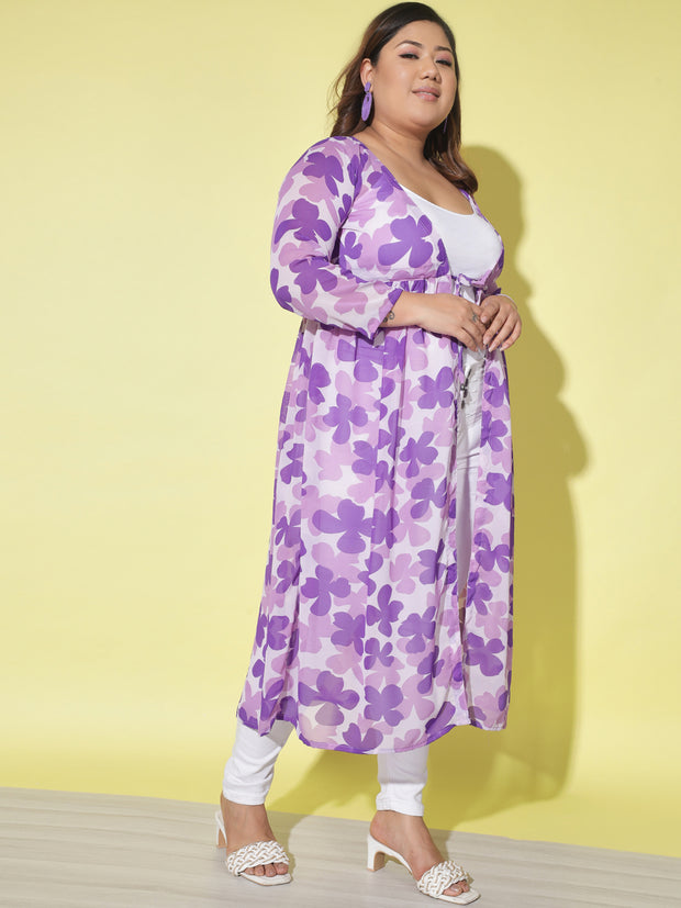 Floral Print Plus Size Women Long Shrug-2860PLUS-2864PLUS