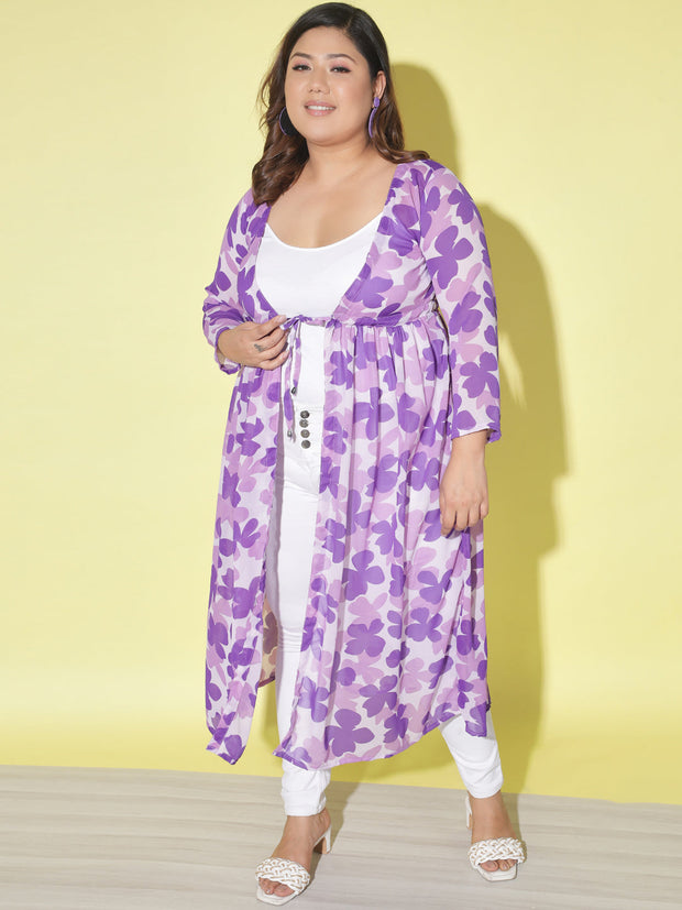 Floral Print Plus Size Women Long Shrug-2862PLUS-2864PLUS