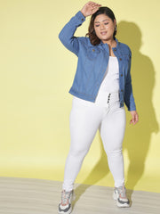 Solid Plus Size Women Denim Jacket-2612PLUS-2612PLUS