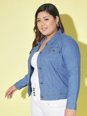 Solid Plus Size Women Denim Jacket-2612PLUS-2612PLUS