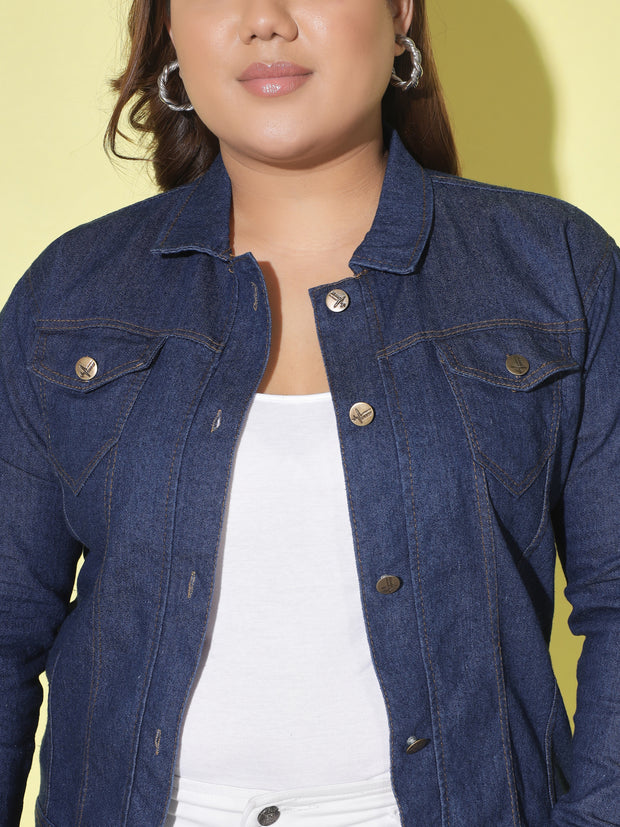 Solid Plus Size Women Denim Jacket-2612PLUS-2612PLUS