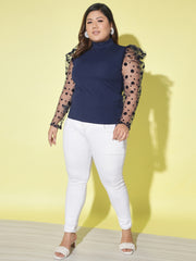 Polka Dot Plus Size Women Net Top-2447PLUS-2605PLUS