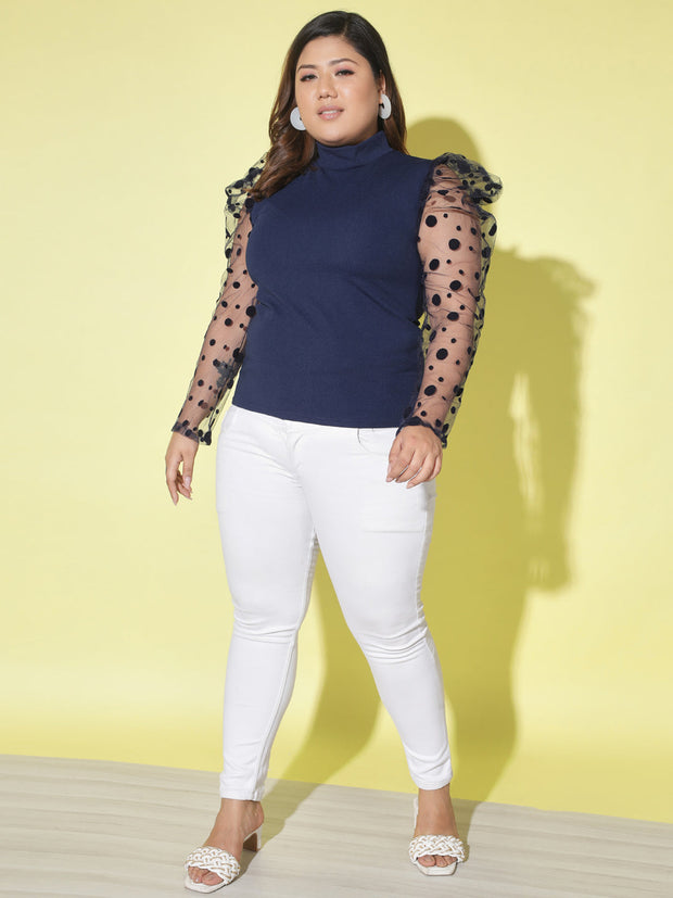 Polka Dot Plus Size Women Net Top-2604PLUS-2605PLUS