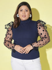 Polka Dot Plus Size Women Net Top-2447PLUS-2605PLUS