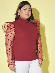 Polka Dot Plus Size Women Net Top-2447PLUS-2605PLUS