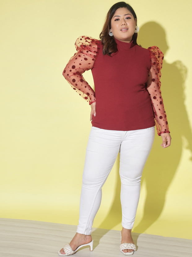 Polka Dot Plus Size Women Net Top-2447PLUS-2605PLUS