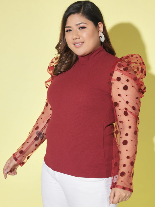 Polka Dot Plus Size Women Net Top-2604PLUS-2605PLUS