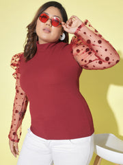 Polka Dot Plus Size Women Net Top-2604PLUS-2605PLUS