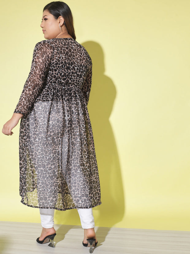 Leopard Print Plus Size Women Long Shrug-2855PLUS-2855PLUS