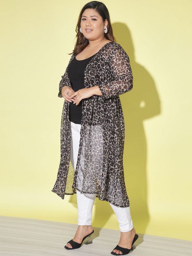 Leopard Print Plus Size Women Long Shrug-2855PLUS-2855PLUS