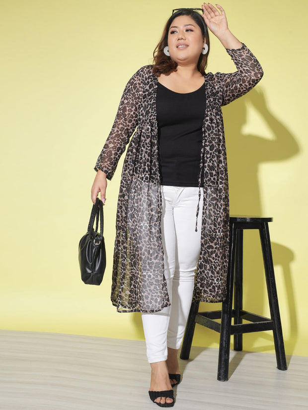 Leopard Print Plus Size Women Long Shrug-2855PLUS-2855PLUS