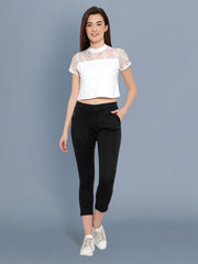 Cotton Lycra Black Polka Dot Womens Trouser Pant-2570