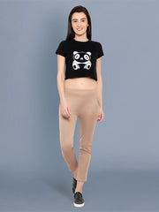 Cotton Lycra Beige Polka Dot Womens Trouser Pant-2566