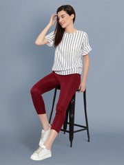Cotton Lycra Maroon Skinny Womens Trouser Pant-2574