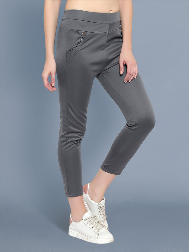 Cotton Lycra Grey Skinny Womens Trouser Pant-2581