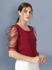 Maroon Half Sleeve Carrera Plain Net Top-2476