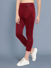 Cotton Lycra Maroon Skinny Womens Trouser Pant-2574