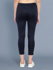 Cotton Lycra Navy Polka Dot Womens Trouser Pant-2569