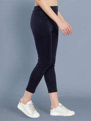 Cotton Lycra Navy Skinny Womens Trouser Pant-2582