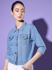 Solid Full Sleeve Women Denim Shirt-2612D-2612D