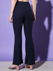 Solid Ribbed Women Trouser Pant-2974-2975