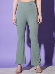 Solid Ribbed Women Trouser Pant-2974-2975