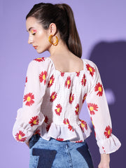 Flower Printed Georgette Crop Top-2976-2979