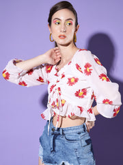 Flower Printed Georgette Crop Top-2976-2979