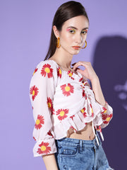 Flower Printed Georgette Crop Top-2976-2979