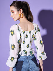 Flower Printed Georgette Crop Top-2977-2979