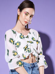 Flower Printed Georgette Crop Top-2976-2979