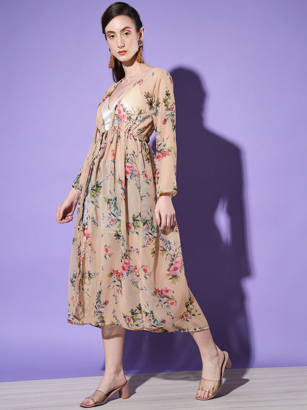 Georgette Floral Print Women Long Shrug-2980-2980