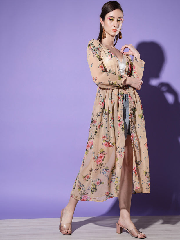 Georgette Floral Print Women Long Shrug-2980-2980