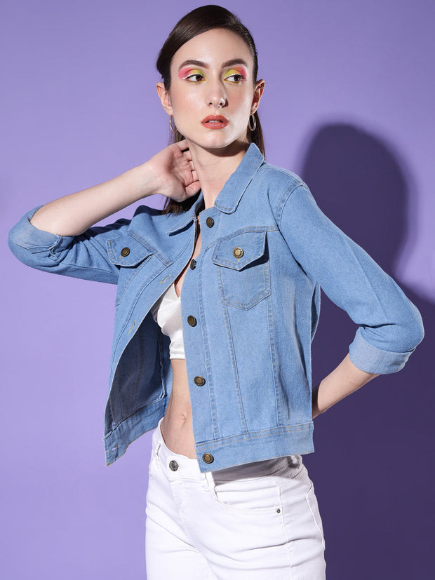 Solid Women Denim Jacket-2612C-2612C