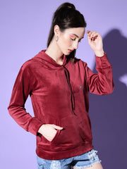 Velvet Solid Women Sweatshirt Hoodie-2998-2998