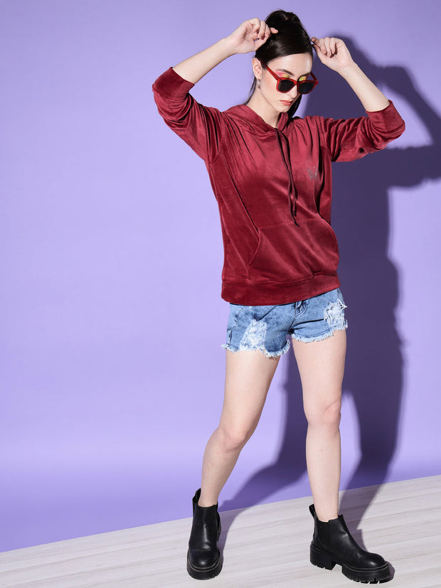 Velvet Solid Women Sweatshirt Hoodie-2996-2998