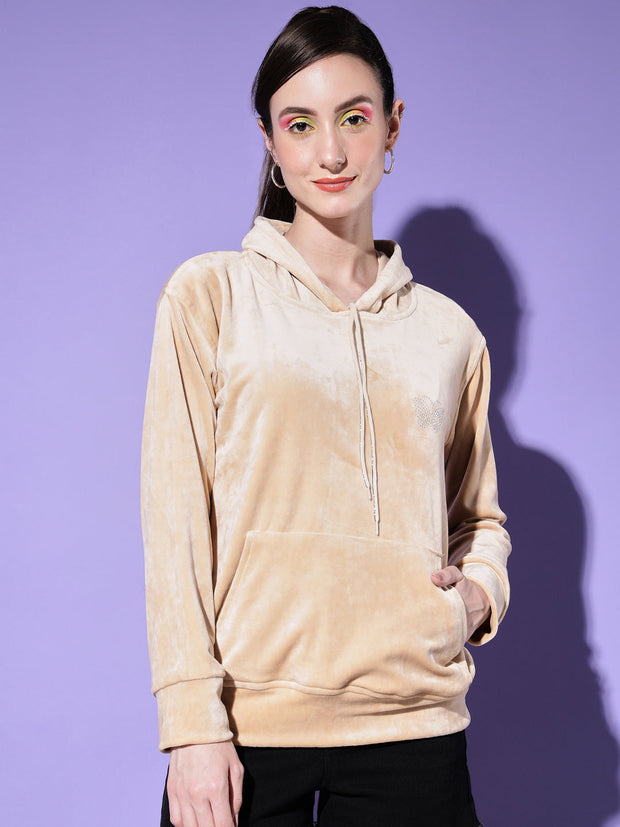 Velvet Solid Women Sweatshirt Hoodie-2998-2998