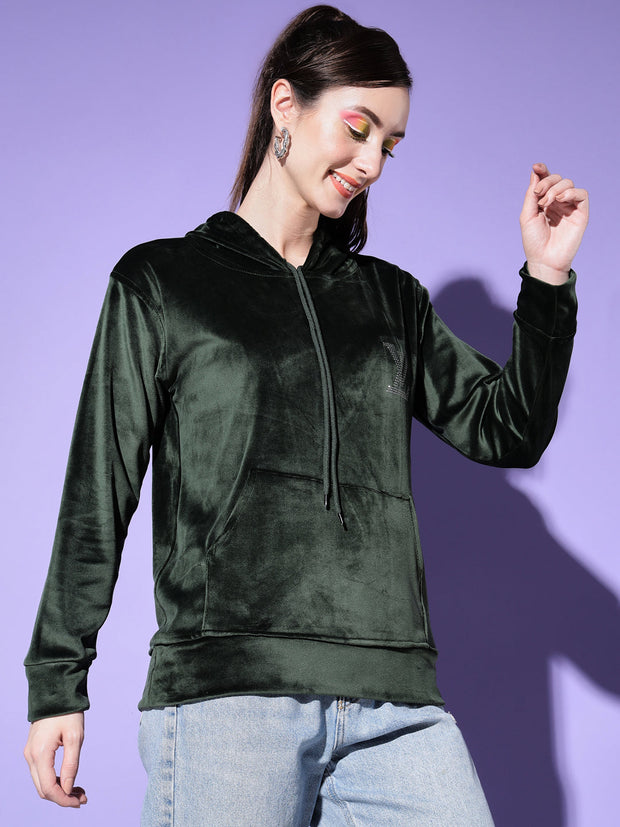 Velvet Solid Women Sweatshirt Hoodie-2998-2998