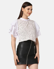 Ruffle Short Sleeve Sequins Embellished Women Top-2887-2911