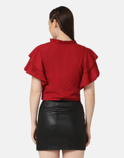 Ruffle Short Sleeve Sequins Embellished Women Top-2889-2911